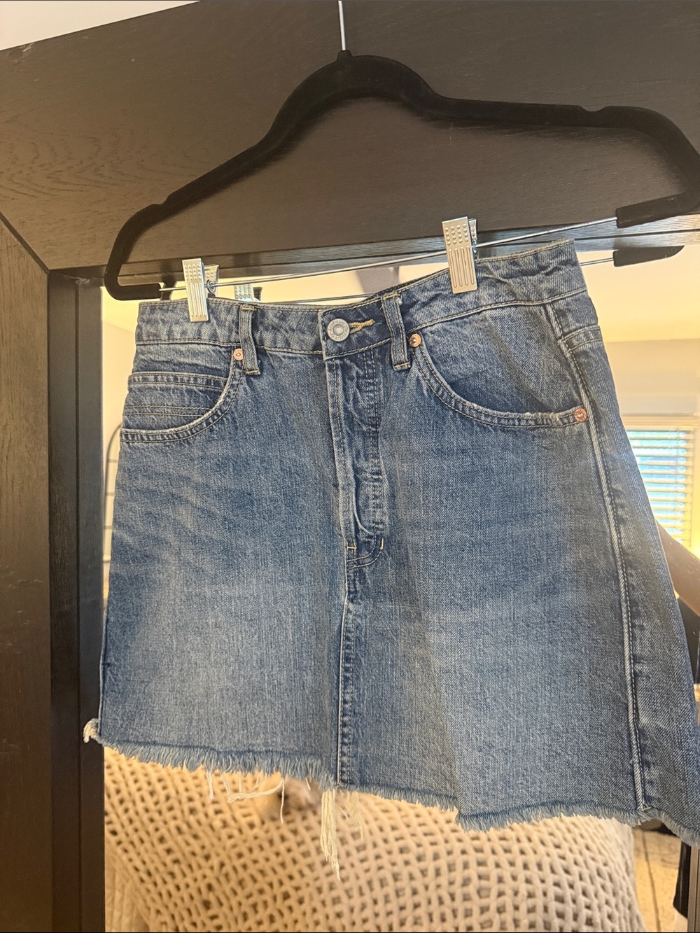 Free People Light Blue Denim Mini Skirt - Raw Hem